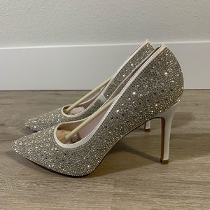 Crystal Detailed Satin Pointed-Toe Pumps